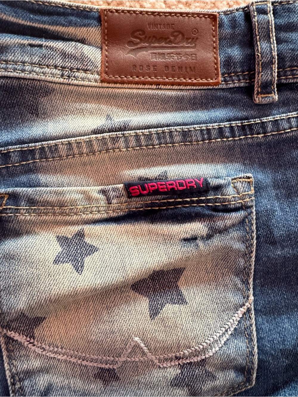 Superdry Women's Blue Distressed Denim Shorts with Orange Trim - Picture 8 of 9